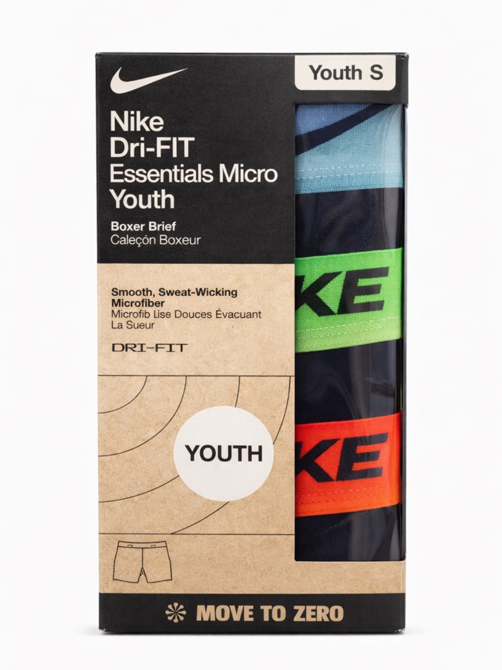 Nike Youth Boxer Briefs - Navy with Light Blue, Green & Orange Waistbands